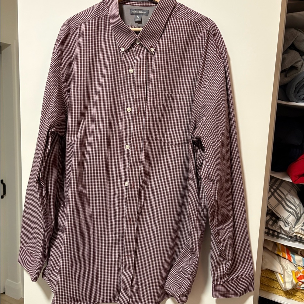 Eddie Bauer Men's Maroon Micro-Check Button-Down Shirt